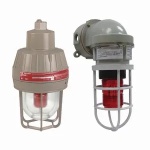 Killark NVSLCSG26RAG - NV2 Series, Gray Non-Metallic Compact Steady LED Light Fixt (LED Included), 3/4" Pendant Mnt w/ Red Strobelight & Guard, 12-80VDC