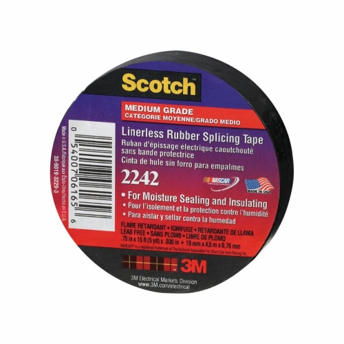 3M 7000132759 - 3M Linerless Electrical Rubber Tape 2242, 2 in x 15 ft, 1 in core, Black, 1 roll/carton