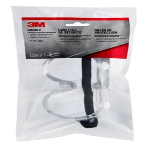 3M 7100160473 - 3M Goggle Chemical Splash, 91252H1-DC-10, Black Strap, Clear Lens