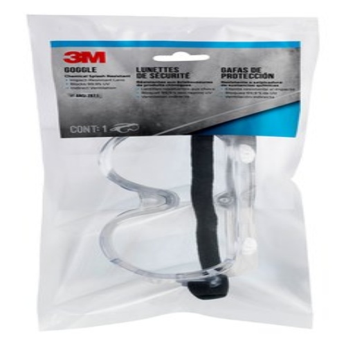 3M 7100160477 - 3M Goggle Chemical Splash, 91252P1-DC, Black Strap, Clear Lens