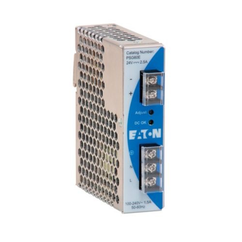 Eaton PSG240E24RM - 100-240 Vac, 47-63 Hz (0 Hz at DC input), Single-Phase, DIN rail mount, -20C-75C operating temp, Aluminum, 240W, 24 Vdc (±4.8 Vdc), 24 VDC/2.5A, IP20