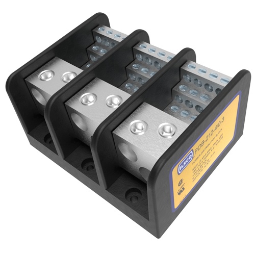 Ilsco PDB-212-4/0-3 Power Distribution Block - Aluminum, 4/0-6 AWG, Solid, 600 V, #10, 760 Amp, Black