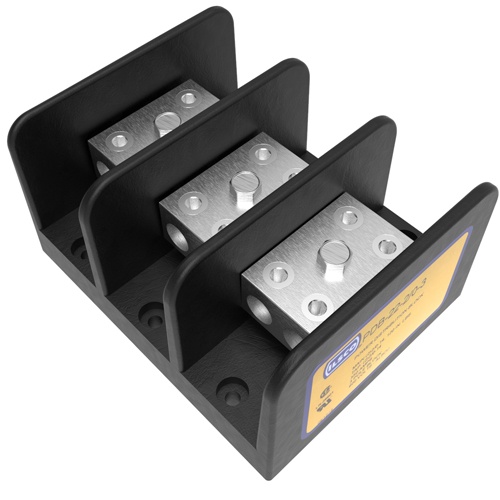 Ilsco PDB-22-2/0-3 Power Distribution Block - Aluminum, 2/0-14 AWG, Solid, 600 V, #10, 620 Amp, Black