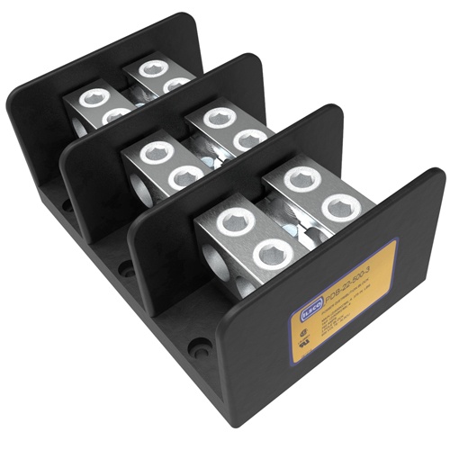 Ilsco PDB-22-500-3 Power Distribution Block - Aluminum, 500-4 AWG, Solid, 600 V, 1/4", 760 Amp, Black