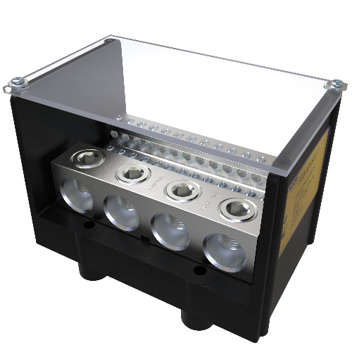 Ilsco PDB-428-500-1 Power Distribution Block - Aluminum, 500-4 AWG, Stranded, 600 V, 1/4", 1520 Amp, Black