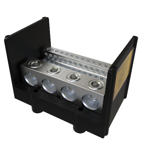Ilsco PDBU-428-500-1 Power Distribution Block - Aluminum, 500-4 AWG, Stranded, 600 V, 1/4", 1520 Amp, Black