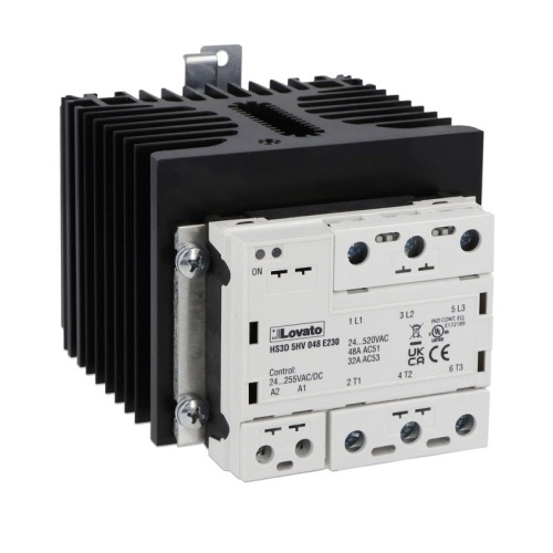 Lovato HS3D5HV048E230 Solid state relay complete with heatsink, three-phase (3 controlled), 48A, 24…255VAC/DC