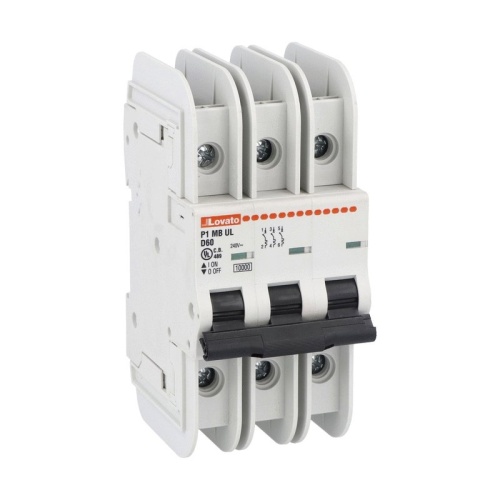 Lovato P1MBUL3PD50 Mini CB - 50 Amp, Three Pole, D Curve, 10 kA, 240 VAC