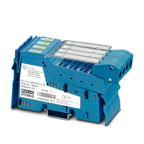Phoenix Contact IB IL EX-IS TEMP 4 RTD/TC-PAC - Inline terminal, Spring-cage connection, DIN Rail Mount, 28 ... 16 AWG - 2869913