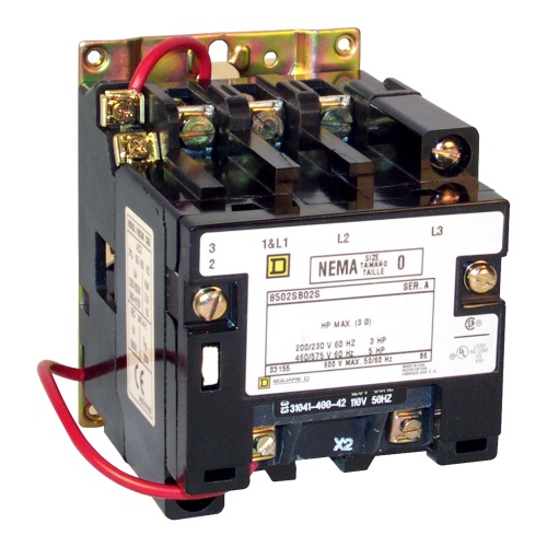 Schneider Electric 8502SBO3V02S NEMA Contactor, Type S, nonreversing, Size 0, 18A, 4 pole, 110/120 VAC 50/60 Hz coil, open style