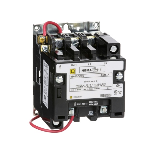 Schneider Electric 8502SCO2V02S Type S nonreversing magnetic contactor, NEMA Size 1, 3 P, 110/120 VAC 50/60 Hz coil, open