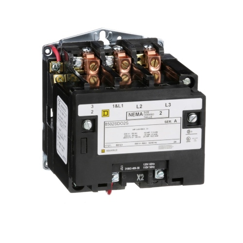 Schneider Electric 8502SDO2V03 Non-reversing Contactor, Size 2, 45 A, 3P, 220/240 V 50/60 Hz coil, open style, +options
