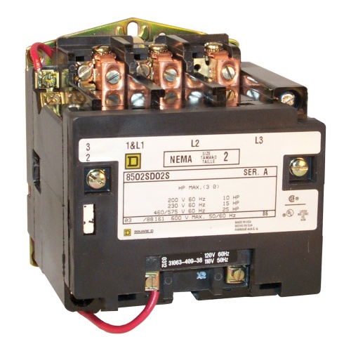 Schneider Electric 8502SDO2V06 Type S nonreversing contactor, Size 2, 45 A, 3 P, 440/480 VAC 50/60 Hz coil, open style