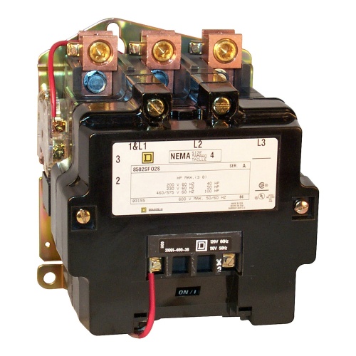 Schneider Electric 8502SFO2V08 NEMA Contactor, Type S, nonreversing, Size 4, 135A, 3 pole, 208 VAC 60 Hz coil, open style