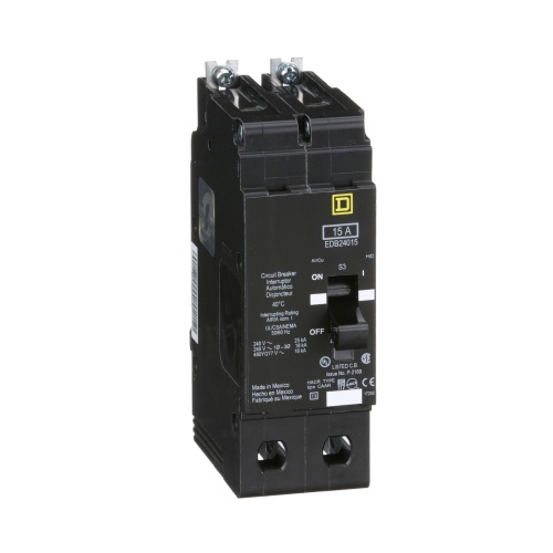 Schneider Electric EDB24015 E Frame, circuit breaker, 15 A, 2 pole, 480Y/277 V, 18/25 kA, bolt on