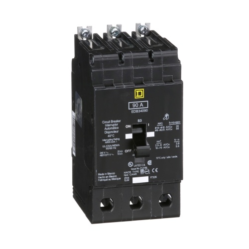 Schneider Electric EDB34090 E Frame, circuit breaker, 90 A, 3 pole, 480Y/277 V, 18/25 kA, bolt on