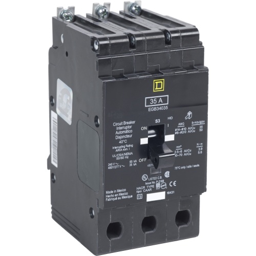 Schneider Electric EGB34035 E Frame Breaker, 35 A, 3 P, 480Y/277 V, 35/65 kA, bolt on mounting