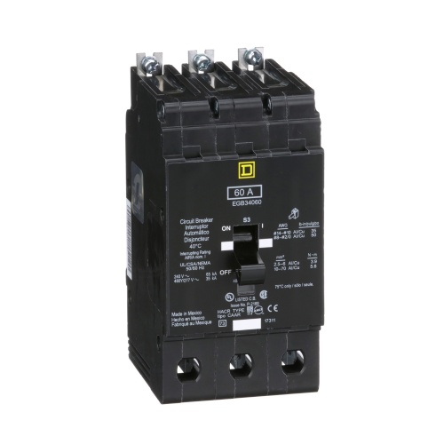 Schneider Electric EGB34060 E Frame, circuit breaker, 60 A, 3 pole, 480Y/277 V, 35/65 kA, bolt on