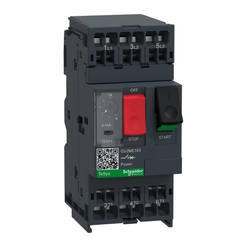 Schneider Electric GV2ME163 TeSys GV2 Manual Starter and Protector, thermal magnetic circuit protector, push buttons, 9...14 A, spring terminals