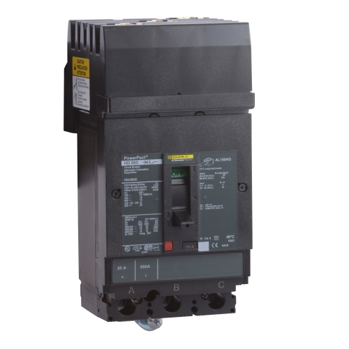 Schneider Electric HDA36020 Circuit breaker, PowerPact H, I Line, thermal magnetic, 20A, 3 pole, 600V, 14kA, phase ABC
