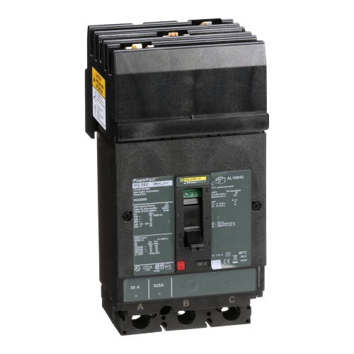 Schneider Electric HGA36050 Circuit breaker, PowerPact H, I Line, thermal magnetic, 50A, 3 pole, 600V, 18kA, phase ABC