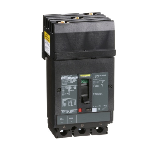 Schneider Electric HJA36020 Circuit breaker, PowerPact H, I Line, thermal magnetic, 20A, 3 pole, 600V, 25kA, phase ABC