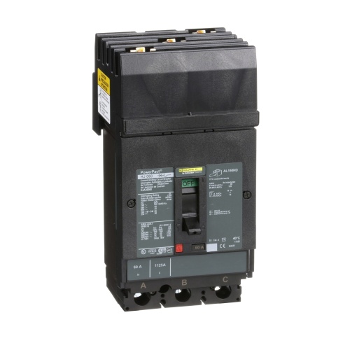Schneider Electric HJA36060 Circuit breaker, PowerPact H, I Line, thermal magnetic, 60A, 3 pole, 600V, 25kA, phase ABC