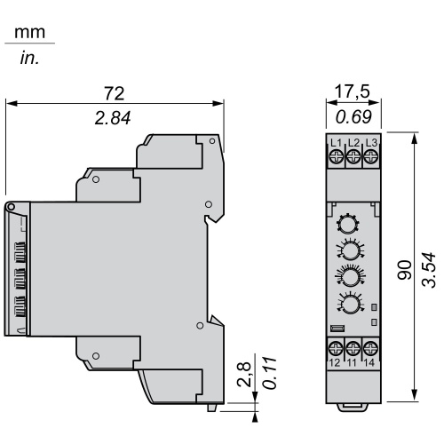 Schneider Electric RM17TE00 Zelio, 3 phase supply control relay, range 208 to 480 VAC, sequence, phase failure, phase imbalance, voltage