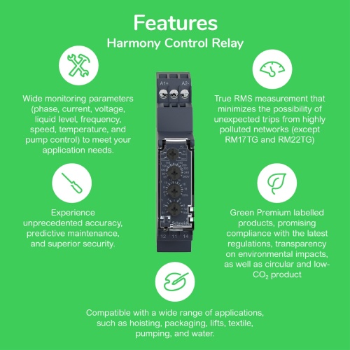Schneider Electric RM17TE00 Zelio, 3 phase supply control relay, range 208 to 480 VAC, sequence, phase failure, phase imbalance, voltage