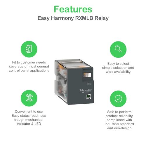 Schneider Electric RXM2LB2FD miniature, Harmony Electromechanical Relays, 5A, 2CO