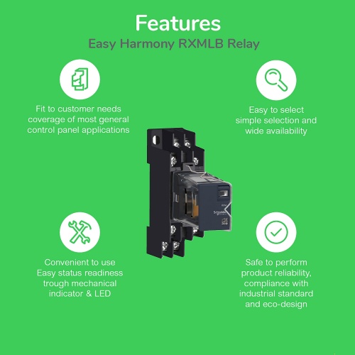 Schneider Electric RXM2LB2FD miniature, Harmony Electromechanical Relays, 5A, 2CO