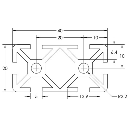 Tslots 650046 Aluminum Extrusion Per Inch 20mm x 40mm Clear (MUST ORDER CUT CHARGE PER PIECE)